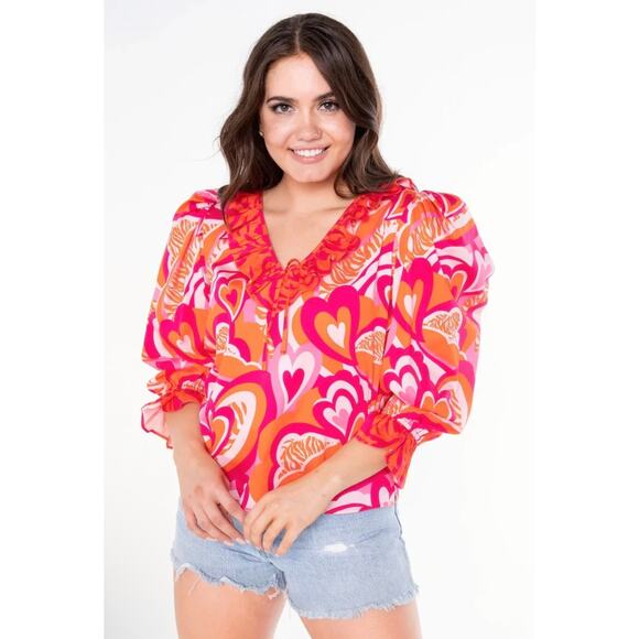 Alden Adair Jean Top Lovers Lane Size Medium NWT Red Pink Romantic Blouse - Picture 1 of 14